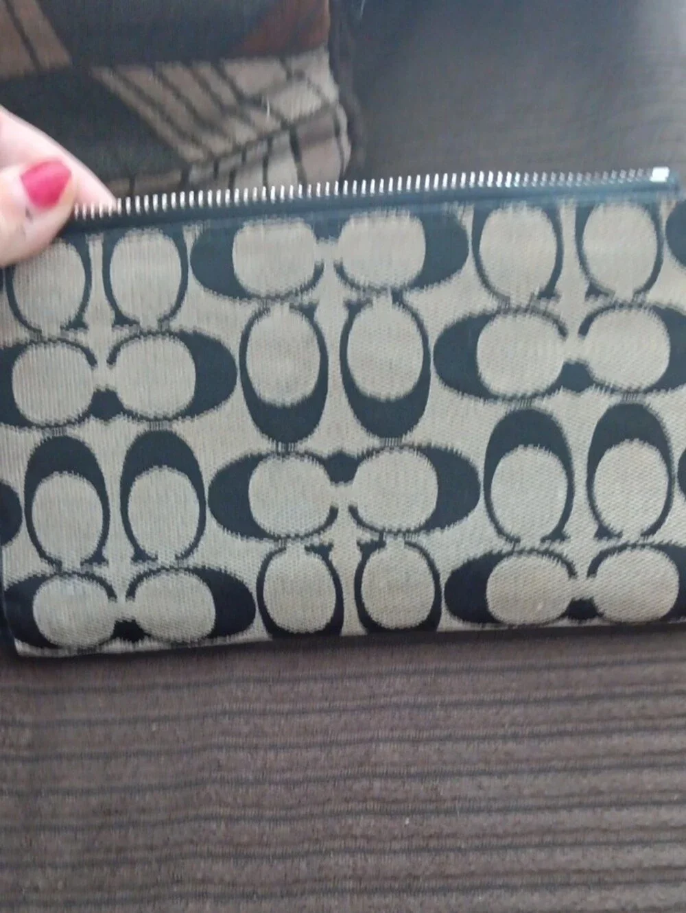 Signature Logo Wristlet in Black and Tan
